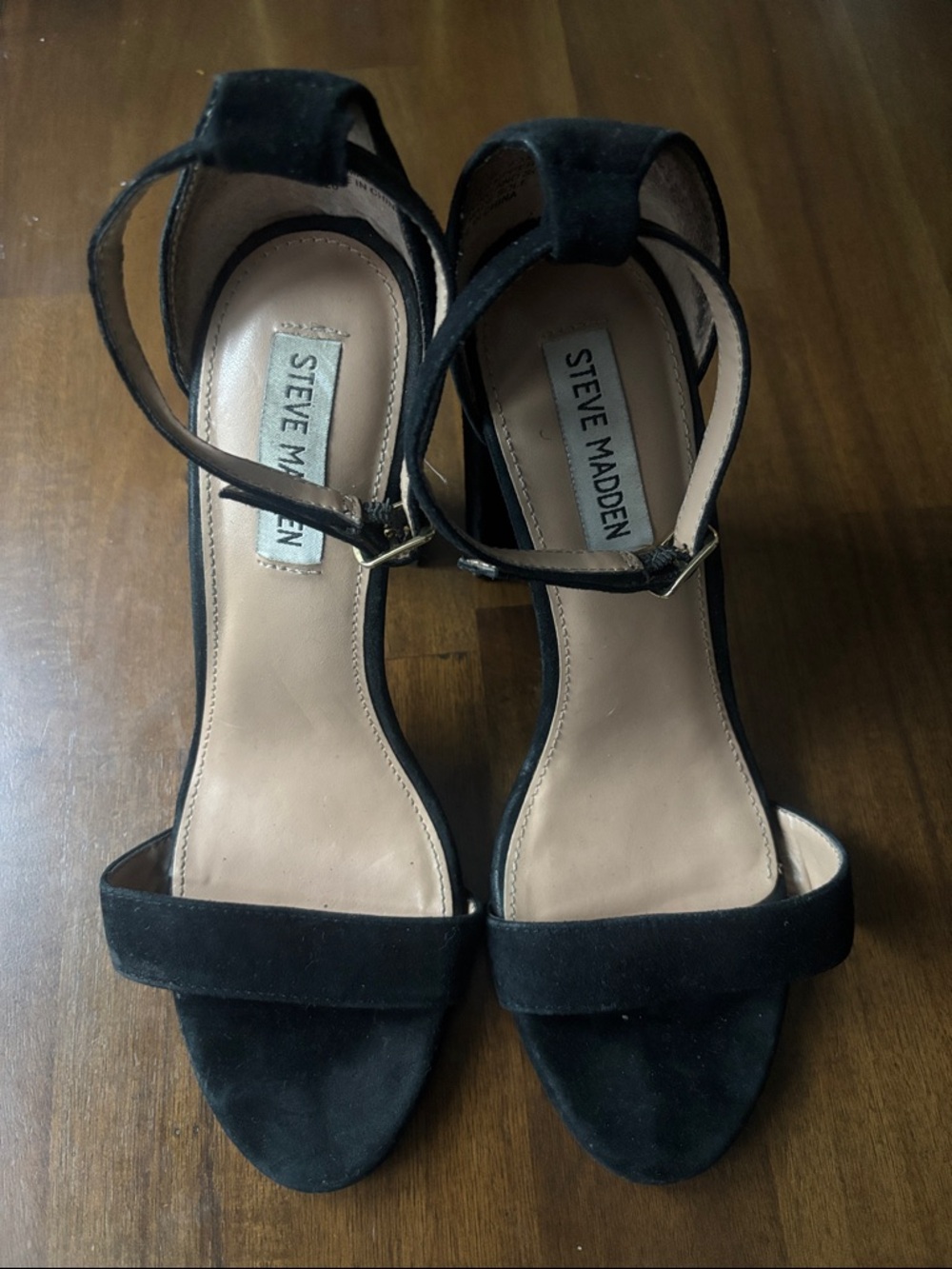 Steve Madden Black Suede Ankle-Strap Heels